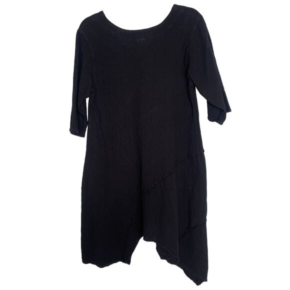 Drawstrings of Malibu XS Lagenlook Tunic Travel Dress 100% Cotton Flowy Black - Picture 3 of 8